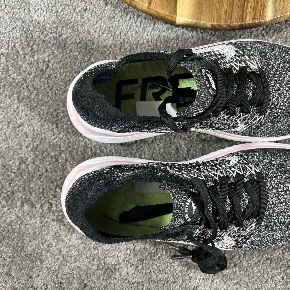 Nike Free RN Flyknit 942839-007 Women's Sz 7 Black White Pink Running Shoes Used - Picture 9 of 11
